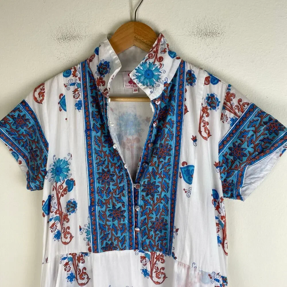 Victoria Dunn Folly Rosa Blockprint Midi Dress Size XS - Picture 9 of 15
